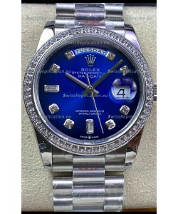 Rolex Day Date 36MM M128239-0023 904L Steel in Blue Dial 1:1 Mirror Replica