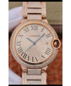 Ballon De Cartier Swiss Automatic Watch with Diamonds Embedded Dial and Casing - 42MM
