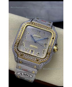 Cartier "Santos De Cartier" 904L Steel Diamonds Gold Arabic Dial 1:1 Mirror Replica - 40MM - Genuine Diamonds