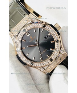 Hublot Classic Fusion Diamonds Rose Gold Grey Dial Swiss Replica Watch 1:1 Mirror Quality 