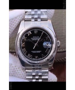 Rolex Datejust 36MM Cal.3135 Movement Swiss Replica Watch in 904L Steel Casing in Black Dial