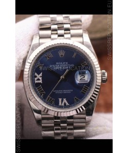 Rolex Datejust 36MM Cal.3135 Movement Swiss Replica Watch in 904L Steel Roman Blue Dial