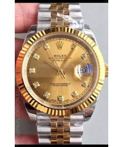 Rolex Datejust 41MM Cal.3135 Movement Swiss Replica Watch in 904L Steel Two Tone Gold Dial