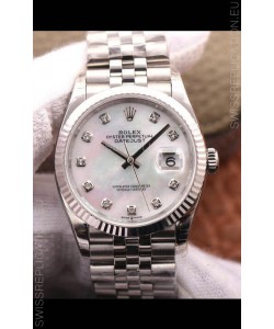 Rolex Datejust 36MM Cal.3135 Movement Swiss Replica Watch in 904L Steel Pearl Dial 