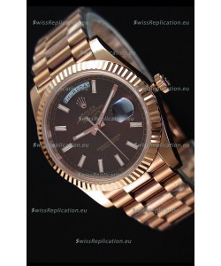 Rolex Day-Date 40MM Rose Gold in Brown Textured Dial Stick Markers