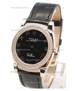 Rolex Cellini Cestello Ladies Swiss Watch in Black Face Roman Markers
